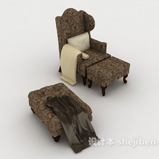欧式花纹棕色单人沙发3d模型下载