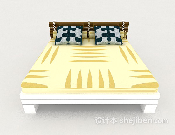 现代风格简单白色双人床3d模型下载