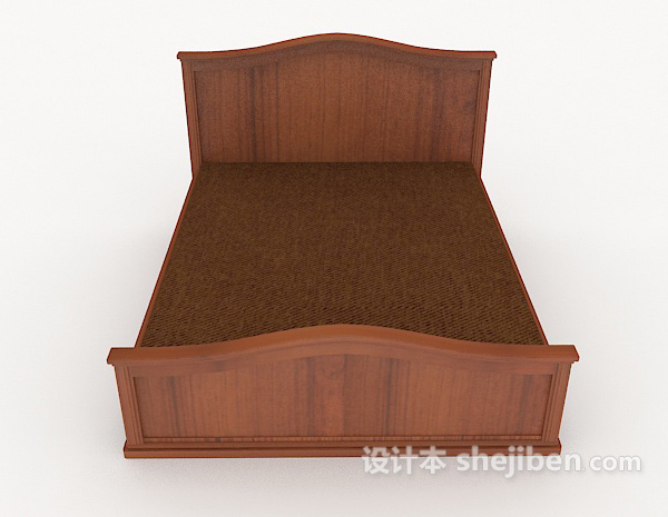 现代风格简单木质棕色床3d模型下载