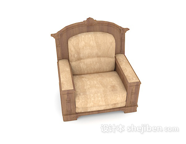 现代风格复古棕色木质单人沙发3d模型下载