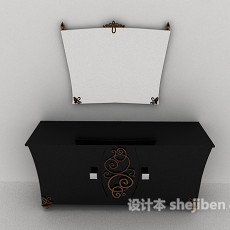 新中式黑色玄关厅柜3d模型下载
