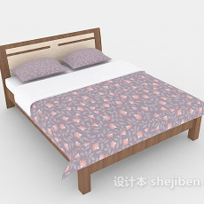 现代简约紫色花纹双人床3d模型下载