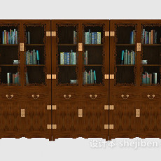 中式木质大书柜3d模型下载
