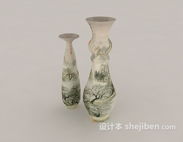 中式山水瓷器3d模型下载