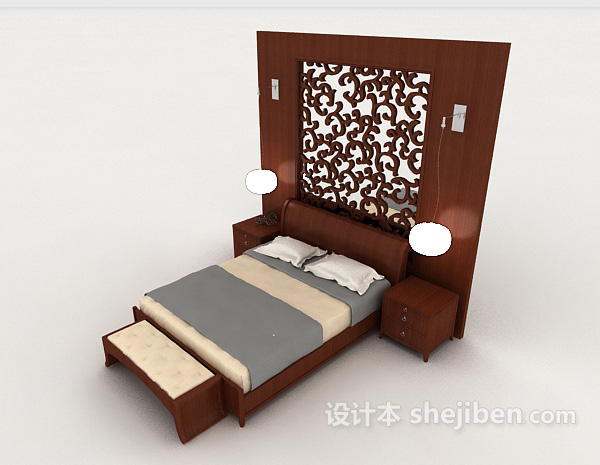 新中式家居木质双人床
