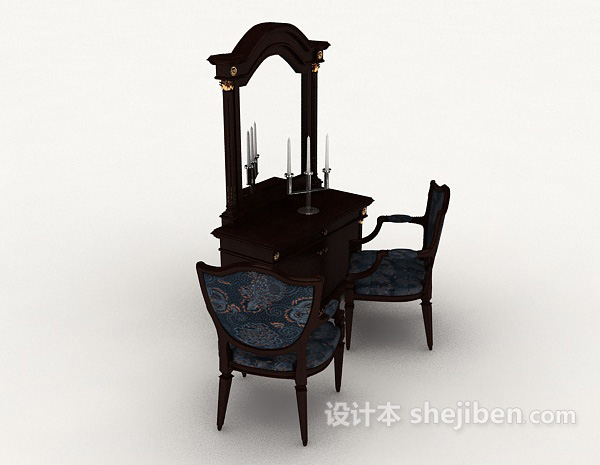 免费新中式梳妆桌椅3d模型下载