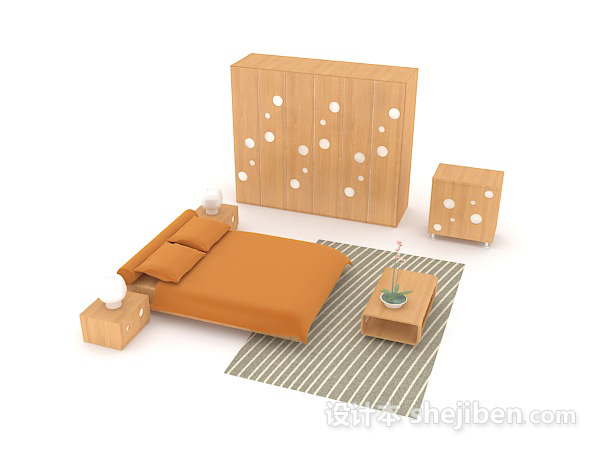 免费实木简单家居床3d模型下载