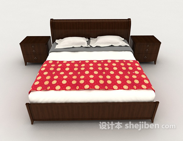 免费木质新中式床3d模型下载