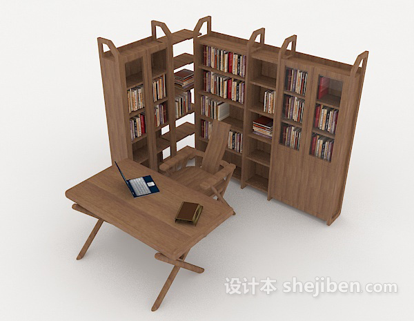 家居实木书柜3d模型下载