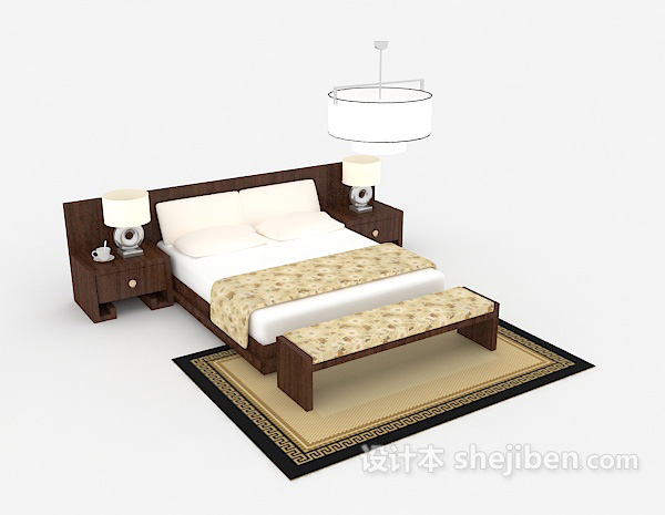 现代家居木质双人床3d模型下载