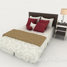 家居灰色木质双人床3d模型下载