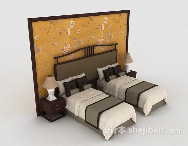 新中式风格实木单人床