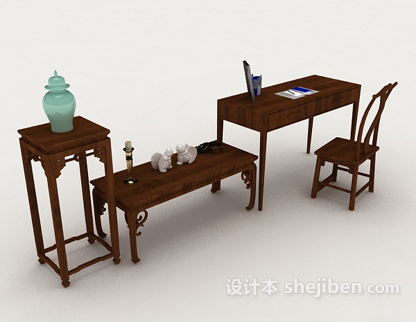 中式简约木质书桌椅