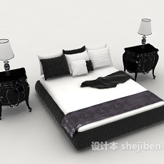 欧式简约黑白双人床3d模型下载