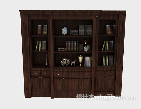欧式棕色实木书柜3d模型下载