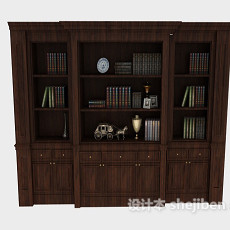 欧式棕色实木书柜3d模型下载