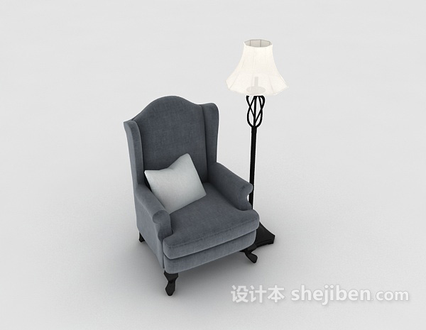 欧式风格简欧灰色单人沙发3d模型下载