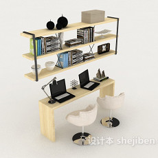 现代简约木质书桌3d模型下载