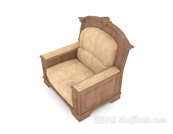 设计本复古棕色木质单人沙发3d模型下载