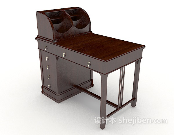 新中式深棕色书桌3d模型下载