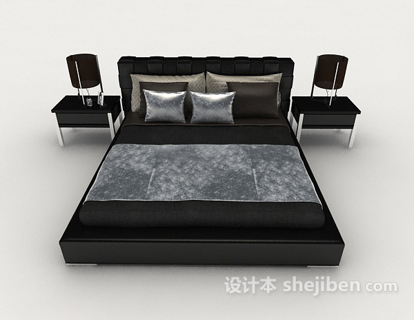 现代风格黑色双人床3d模型下载