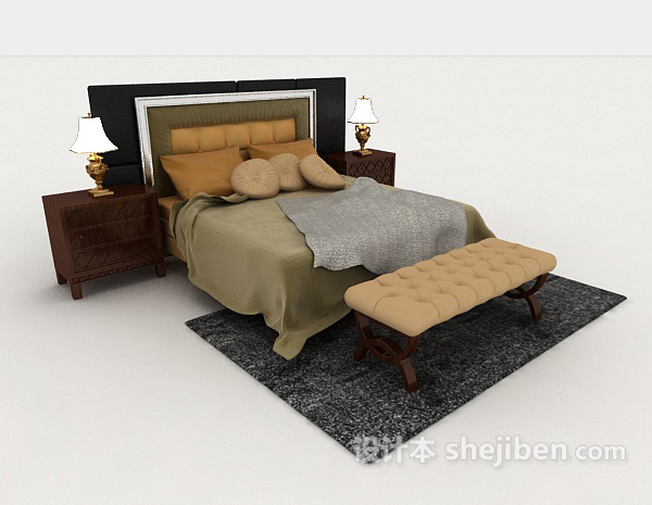 个性简约木质双人床3d模型下载