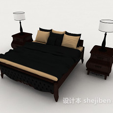 欧式黑色木质床3d模型下载