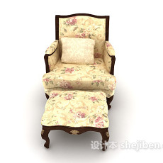 欧式花纹黄色单人沙发3d模型下载