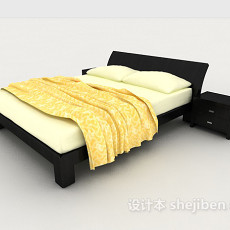 简单家居型双人床3d模型下载