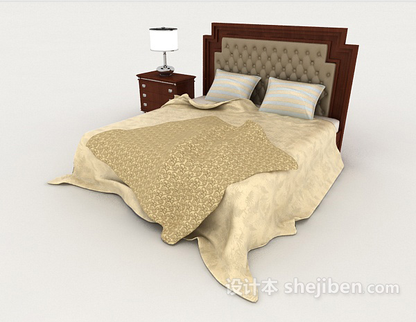 欧式简单木质双人床3d模型下载
