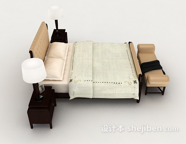设计本欧式木质简单双人床3d模型下载
