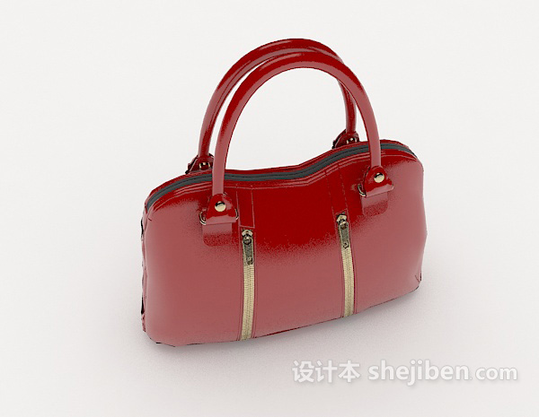 免费红色女士红皮包3d模型下载