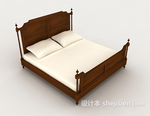 新中式实木简单双人床3d模型下载