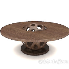 棕色实木圆桌3d模型下载