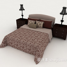 家居暗红色花纹双人床3d模型下载