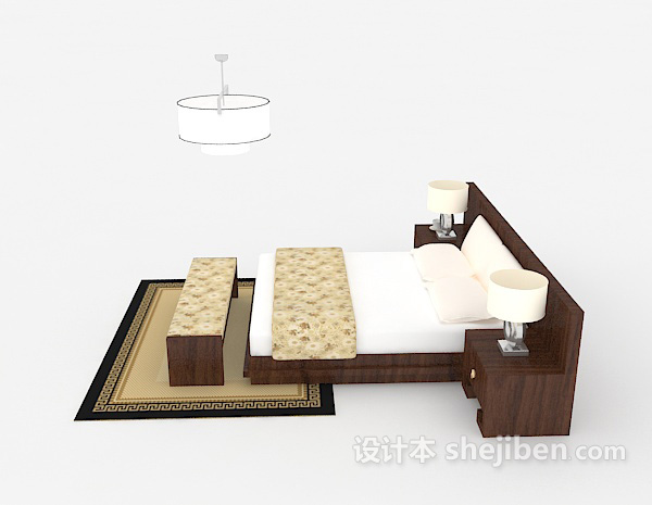 设计本现代家居木质双人床3d模型下载