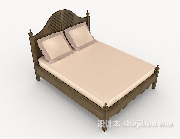 棕色木质简单双人床
