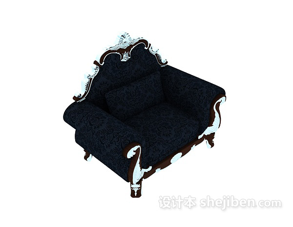 欧式深蓝色花纹沙发3d模型下载