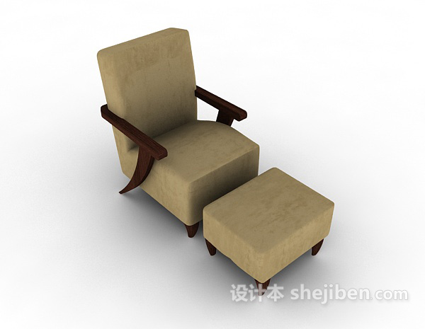 木质棕色简约单人沙发3d模型下载