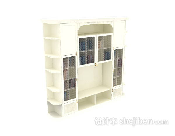 设计本现代简约木质白色书柜3d模型下载