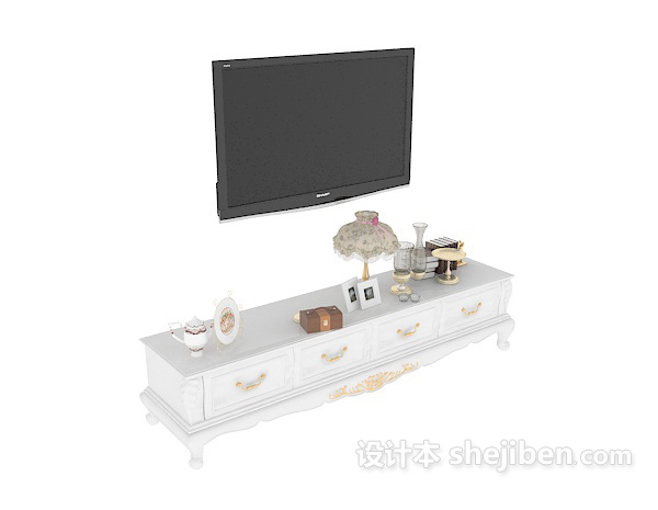 欧式白色电视柜3d模型下载