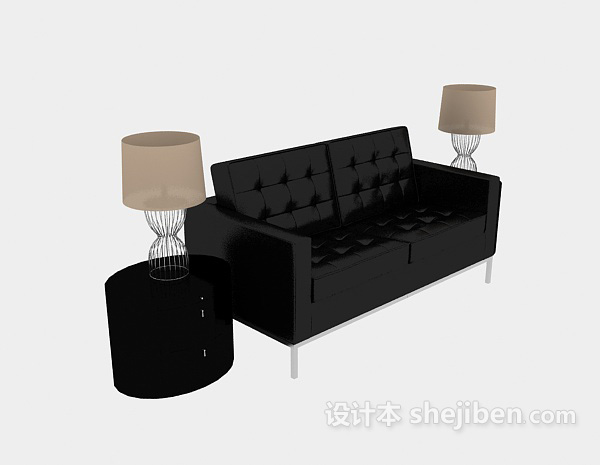 家居简约黑色休闲双人沙发3d模型下载