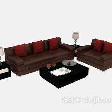 红棕色组合沙发3d模型下载