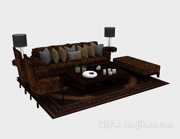 花纹棕色木质组合沙发