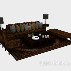 花纹棕色木质组合沙发3d模型下载