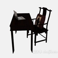 中式简约书桌椅3d模型下载