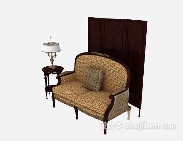 设计本新中式双人沙发3d模型下载