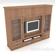 实木电视墙柜3d模型下载