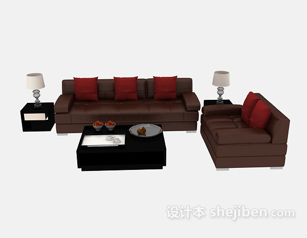 现代风格红棕色组合沙发3d模型下载