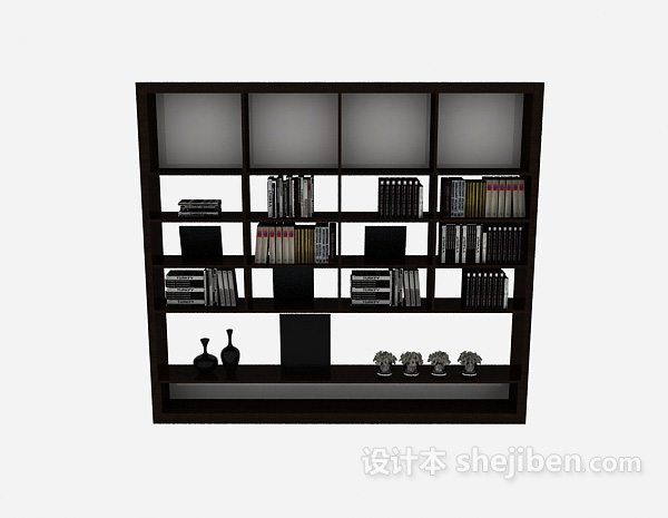 现代风格简约木质书柜3d模型下载
